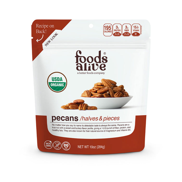 Foods Alive Organic Pecans, 12 oz, front of pouch
