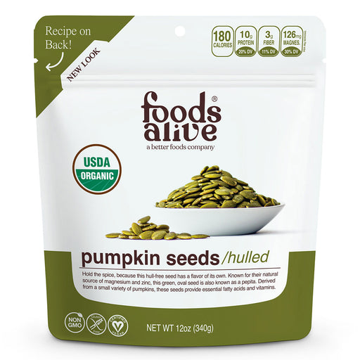 Foods Alive Organic Pumpkin Seeds, 12 oz, front of pouch