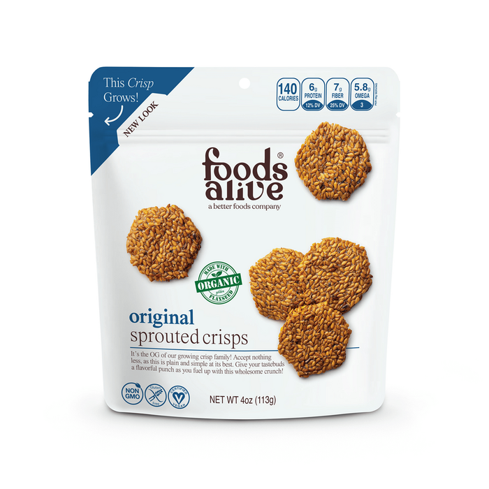 Foods Alive Original Sprouted Crisps, 4 oz, front of pouch