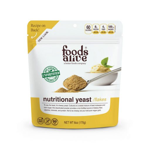 Foods Alive Unfortified Nutritional Yeast Flakes, 6 oz, front of pouch