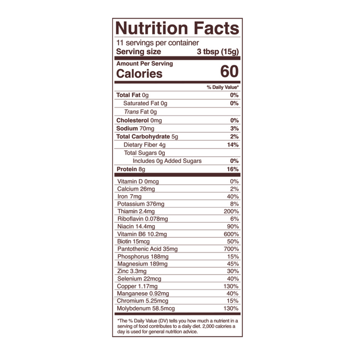 Foods Alive Unfortified Nutritional Yeast Flakes 6 oz nutrition facts label