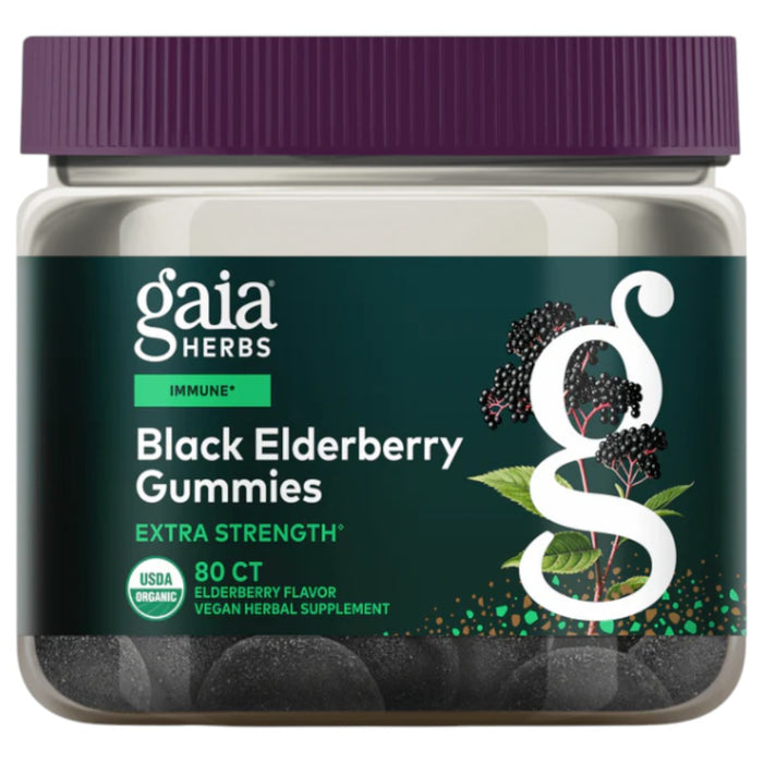 Gaia Herbs Black Elderberry Extra Strength Gummies, 80 gummies, front of bottle