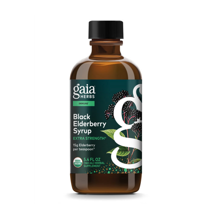 Gaia Herbs Black Elderberry Syrup Extra Strength, 5.4 fl oz, front of bottle