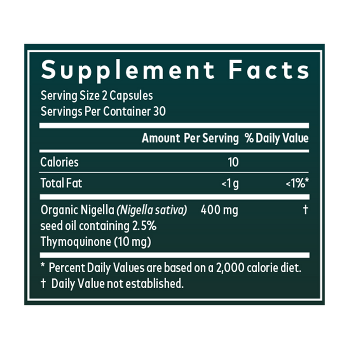 Gaia Herbs Black Seed Oil 60 capsules supplement facts label