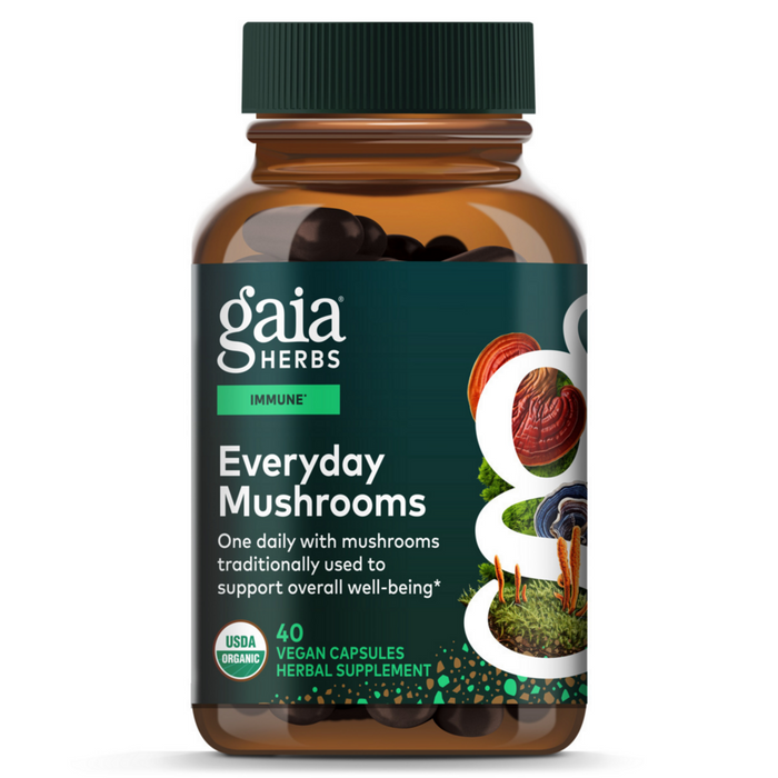 Gaia Herbs Everyday Mushrooms, 40 capsules, front of bottle