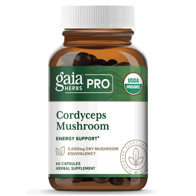 Gaia Herbs PRO Cordyceps Mushroom 900 mg, 60 capsules, front of bottle
