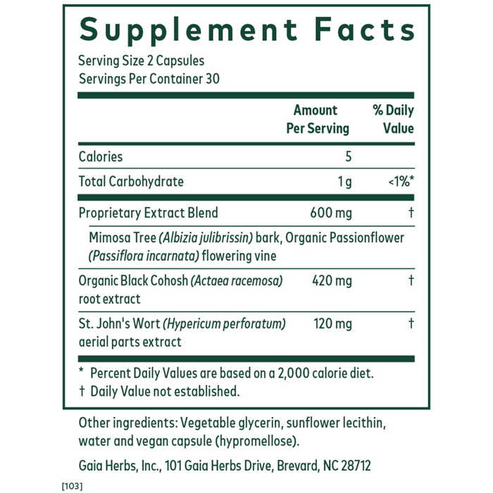 Gaia Herbs PRO Female Hormone Support PM 60 liquid phyto-caps supplement facts label