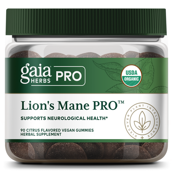 Gaia Herbs PRO Lion's Mane 600 mg, 90 gummies, front of bottle