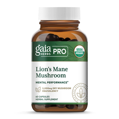 Gaia Herbs PRO Lion's Mane Mushroom 900 mg, 60 capsules, front of bottle