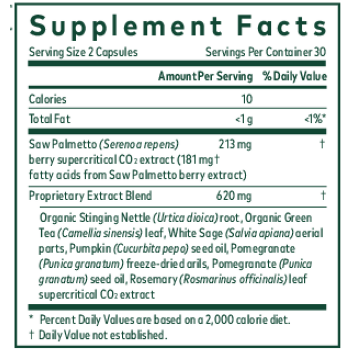 Gaia Herbs PRO Prostate Support 60 liquid phyto-caps supplement facts label