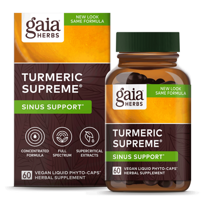 Gaia Herbs Turmeric Supreme Sinus Support, 60 phyto-caps, front of bottle