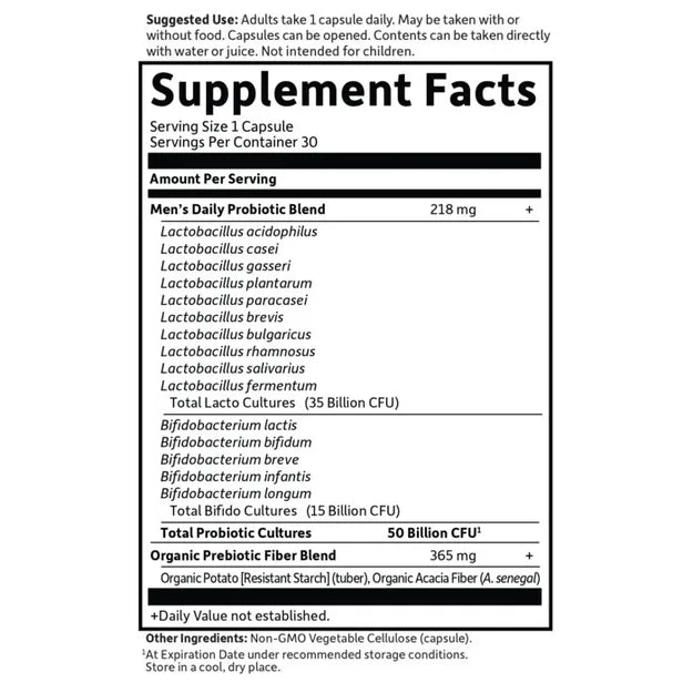 Garden of Life Dr. Formulated Probiotics Once Daily Men's 30 veg capsules supplement facts label