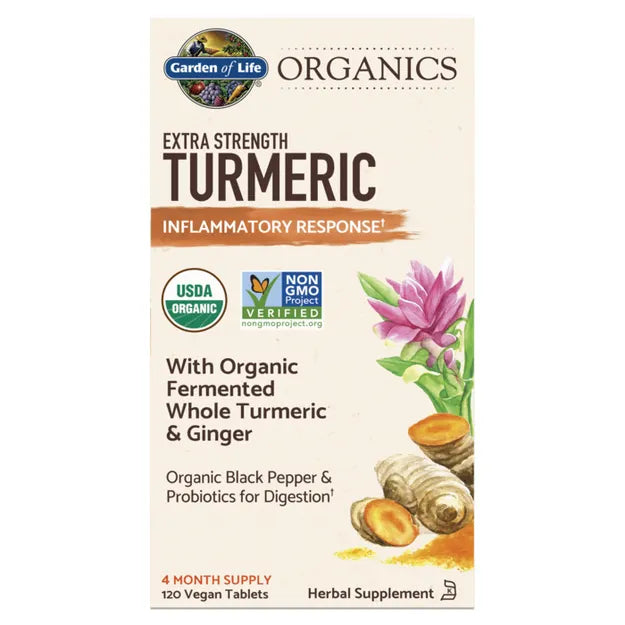 Garden of Life mykind Organics Extra Strength Turmeric, 120 tablets, front of box