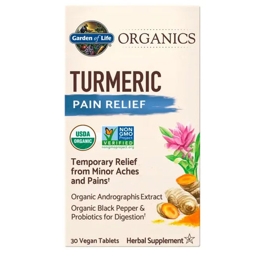 Garden of Life mykind Organics Turmeric Pain Relief, 30 tablets, front of box