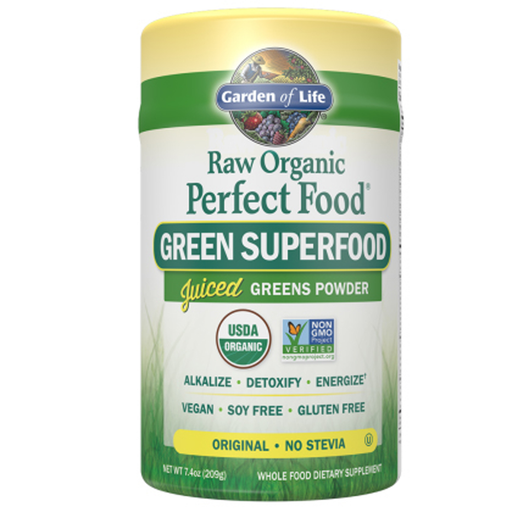 Garden of Life Perfect Food RAW Organic Powder, 419 g, front of tub