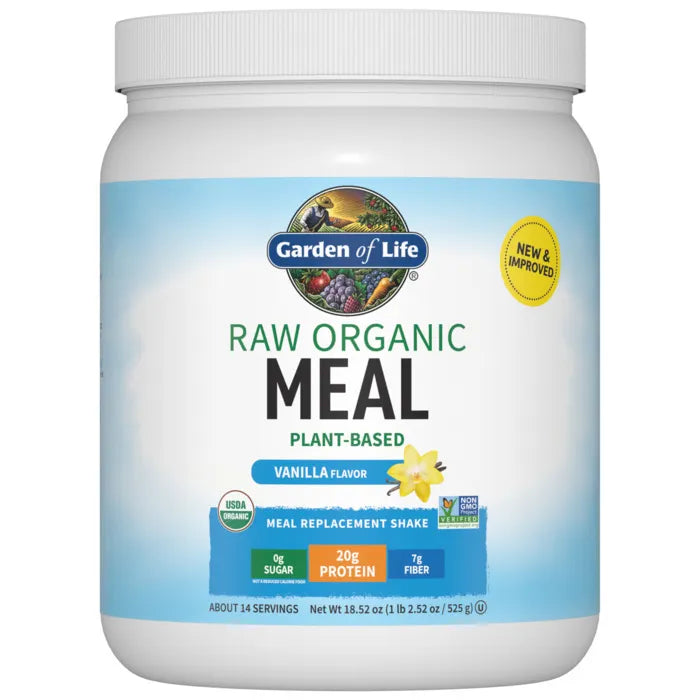 Garden of Life RAW Organic Meal Vanilla, 14 servings, front of tub