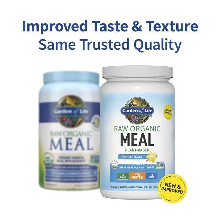 Garden of Life RAW Organic Meal Vanilla improved taste and texture graphic