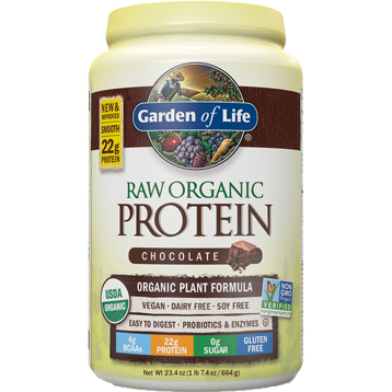 Garden of Life RAW Organic Protein Chocolate, 20 servings, front of tub