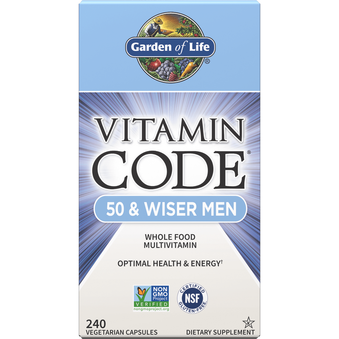 Garden of Life Vitamin Code 50 & Wiser Men, 240 veg capsules, front of box