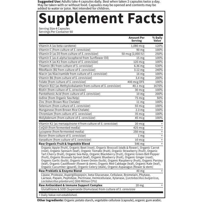 Garden of Life Vitamin Code 50 & Wiser Men supplement facts label