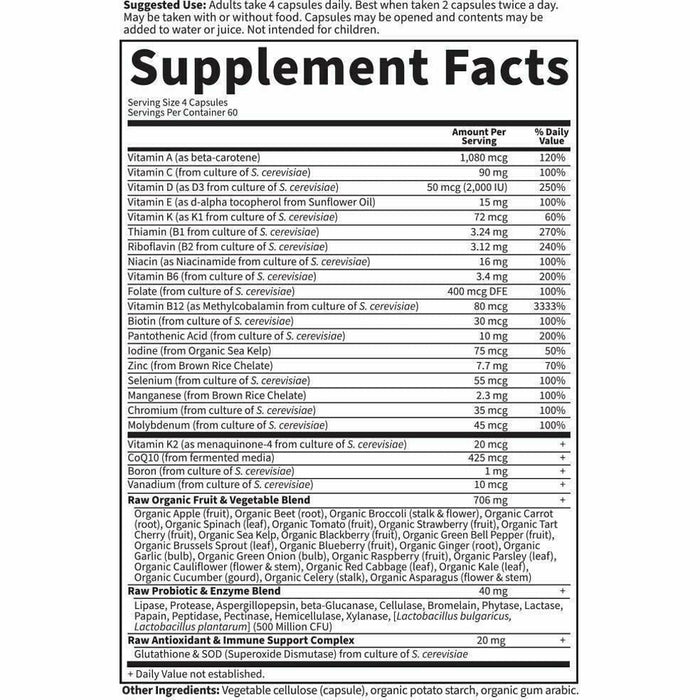 Garden of Life Vitamin Code 50 & Wiser Women 240 veg capsules supplement facts label
