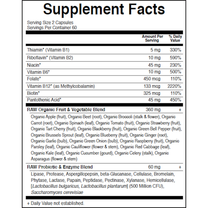 Garden of Life Vitamin Code RAW B-Complex 120 veg capsules supplement facts label