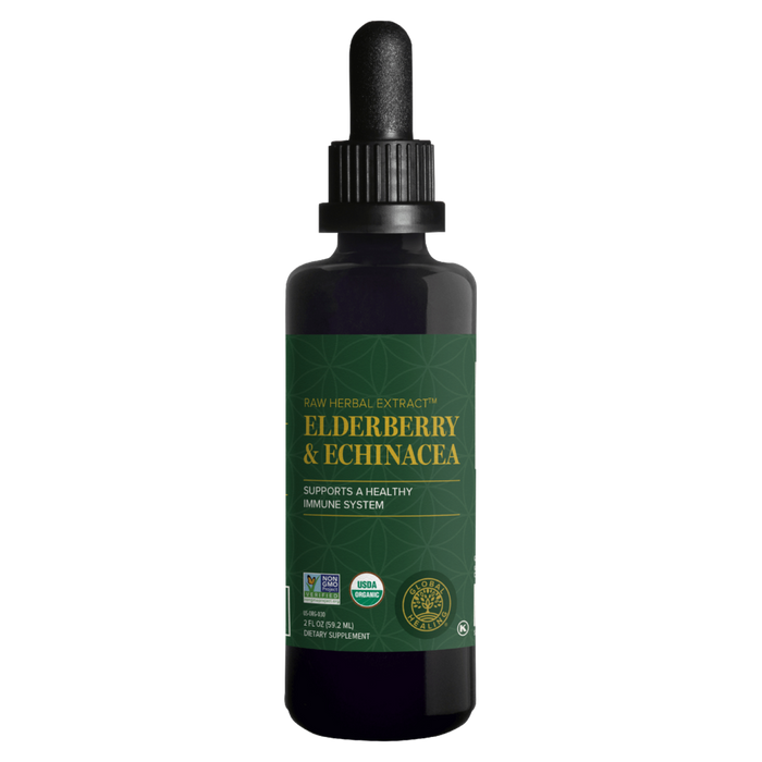Global Healing Elderberry & Echinacea, 2 fl oz, front of dropper bottle