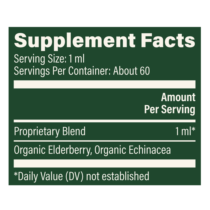 Global Healing Elderberry & Echinacea 2 fl oz supplement facts label