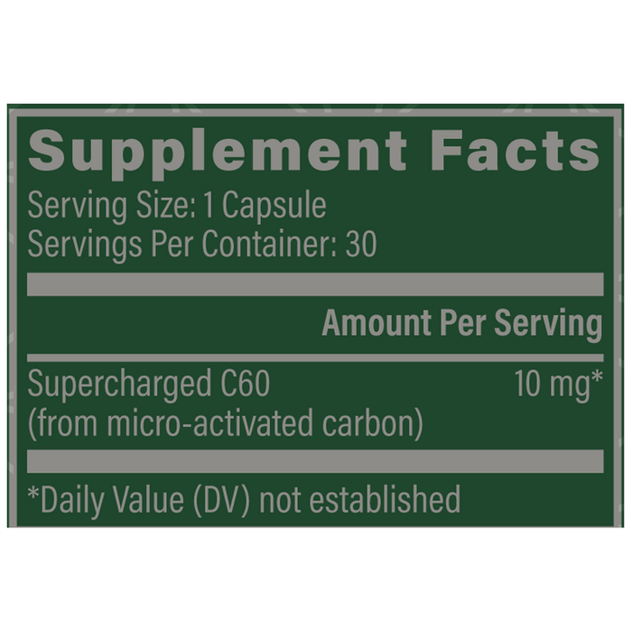 Global Healing Supercharged C60 30 capsules supplement facts label