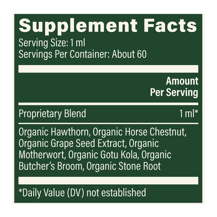 Global Healing Vein Health 2 fl oz supplement facts label