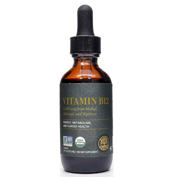 Global Healing Vitamin B12 Blend 5,000 mcg, 2 fl oz, front of dropper bottle, second view