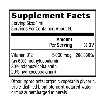 Global Healing Vitamin B12 Blend 5,000 mcg 2 fl oz supplement facts label