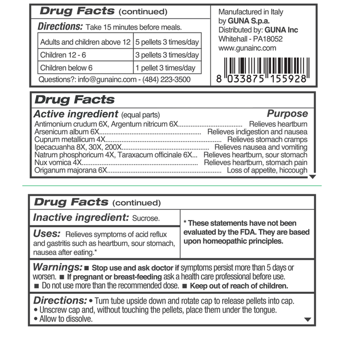 Guna Stomach Plus 8 g drug facts label