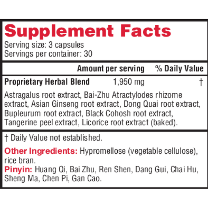 Health Concerns Raise Qi 90 capsules supplement facts label