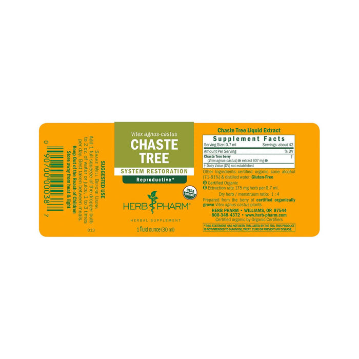 Herb Pharm Chaste Tree supplement facts label