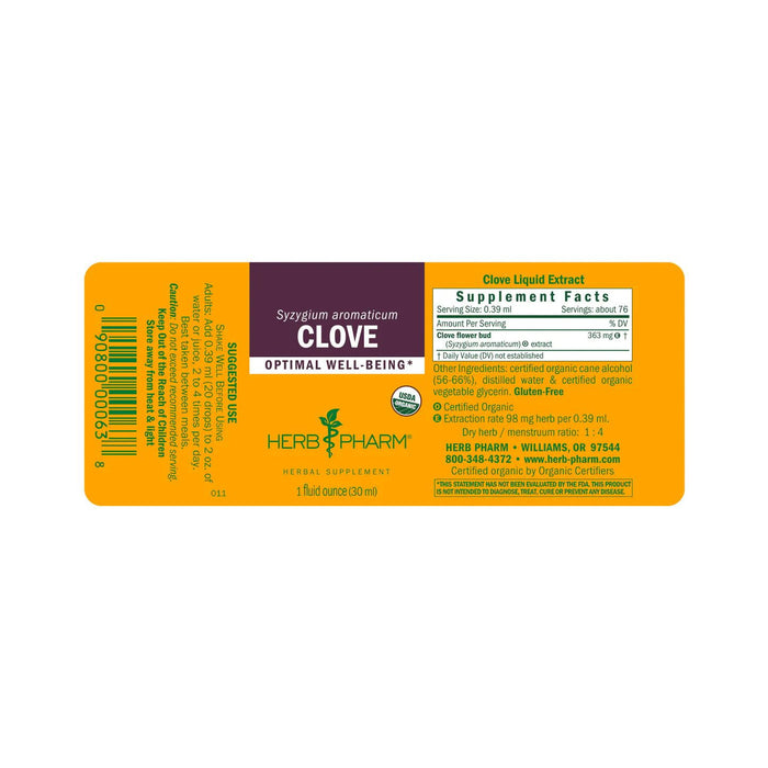 Herb Pharm Clove supplement facts label