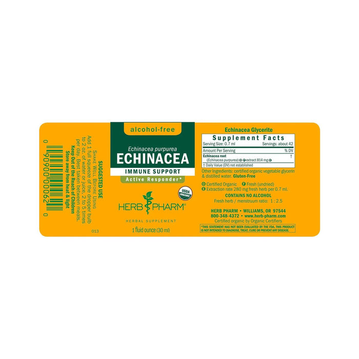 Herb Pharm Echinacea Alcohol-Free supplement facts label