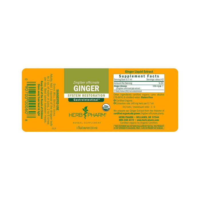 Herb Pharm Ginger supplement facts label
