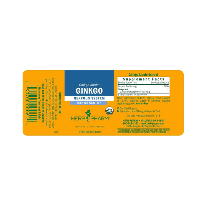 Herb Pharm Ginkgo supplement facts label