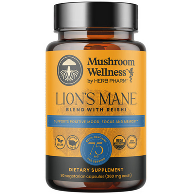 Herb Pharm Lion's Mane Blend with Reishi, 90 capsules, front of bottle