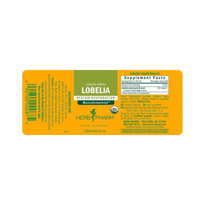 Herb Pharm Lobelia supplement facts label