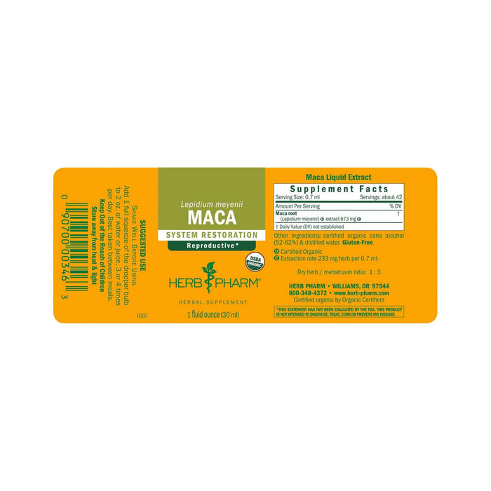 Herb Pharm Maca supplement facts label