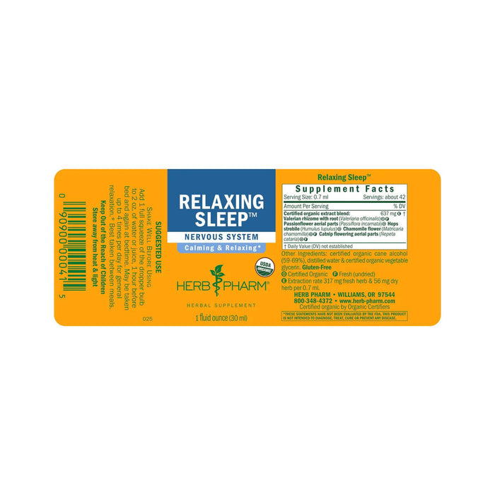 Herb Pharm Relaxing Sleep supplement facts label