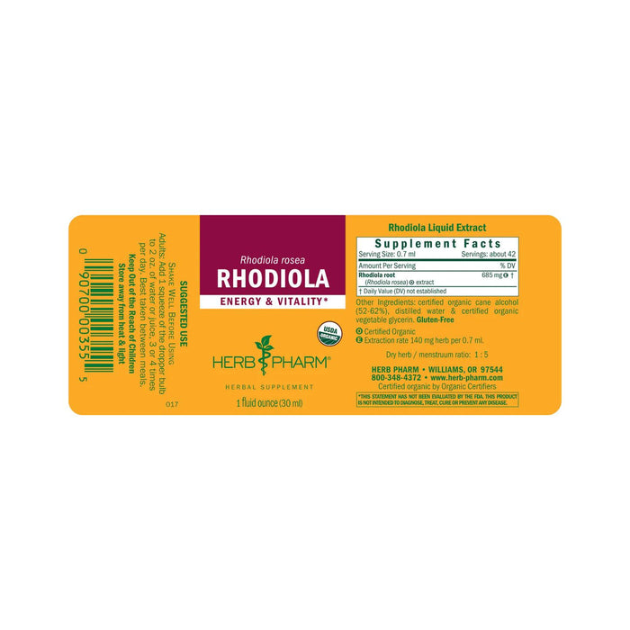 Herb Pharm Rhodiola (Rhodiola rosea) supplement facts label