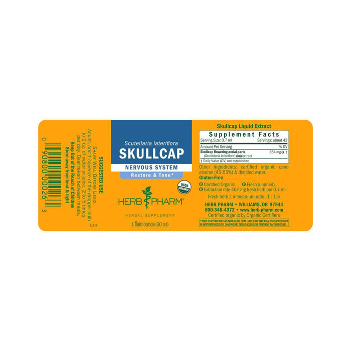 Herb Pharm Skullcap (Scutellaria lateriflora) supplement facts label