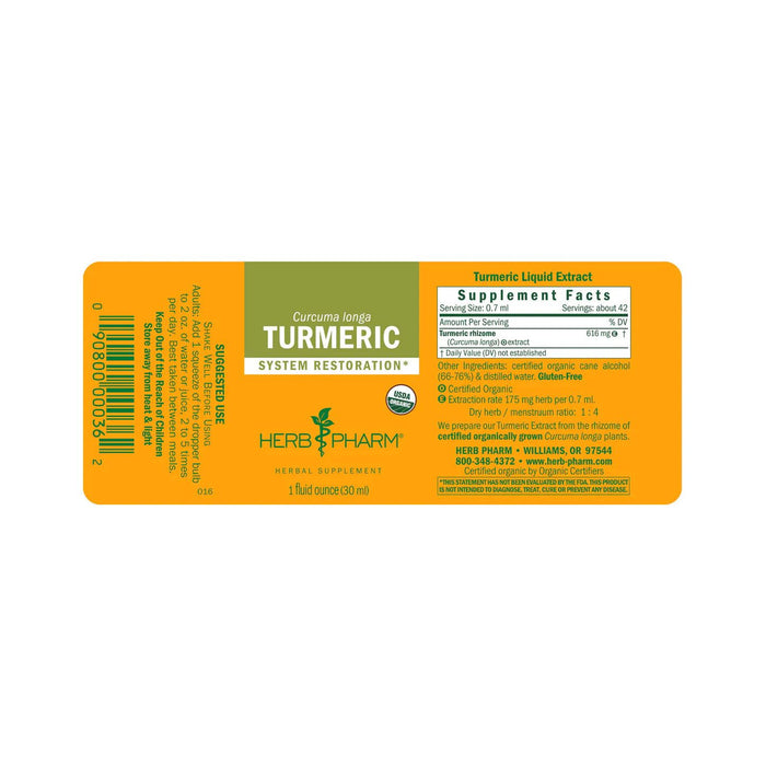 Herb Pharm Turmeric (Curcuma longa) supplement facts label