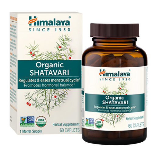 Himalaya Wellness Organic Shatavari, 60 caplets, front of box and bottle