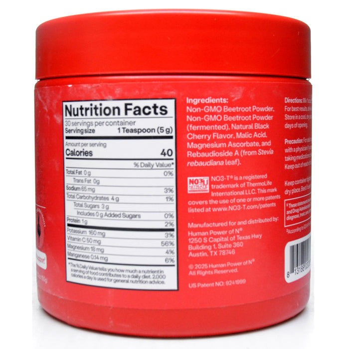 Red container with nutrition facts label on a white background