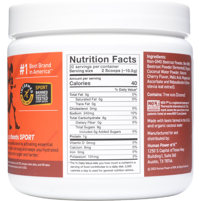 HumanN SuperBeets Sport Wild Cherry 7.4 oz nutrition facts label