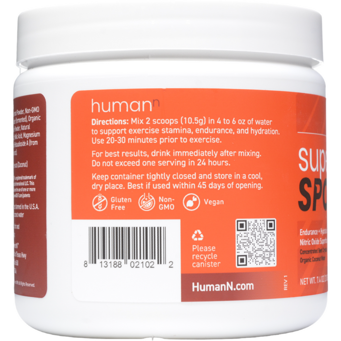 HumanN SuperBeets Sport Wild Cherry 7.4 oz suggested use label